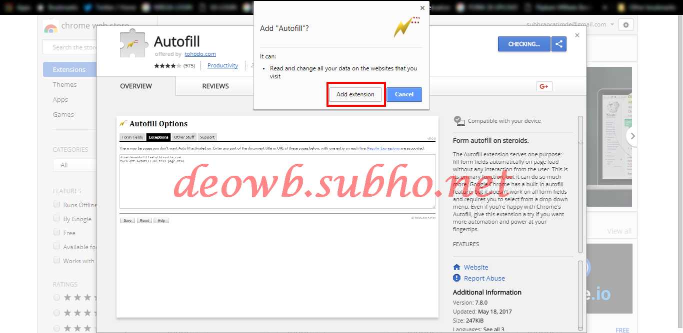 Installing Autofill Extension 2